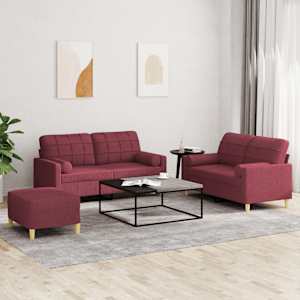 Sedežna garnitura z vzglavniki 3-delna vinsko rdeče blago