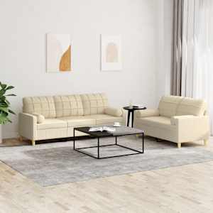 Sedežna garnitura 2-delna z vzglavniki krem blago