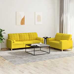 Sedežna garnitura z vzglavniki 2-delna svetlo rumeno blago