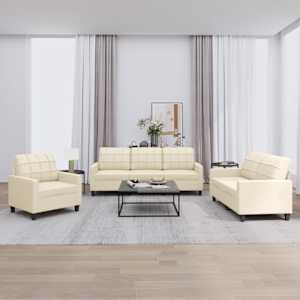 Sedežna garnitura 3-delna z blazinami krem umetno usnje