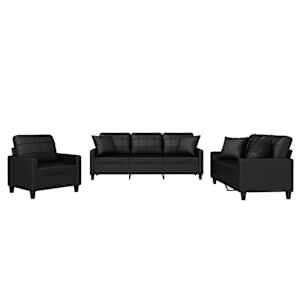 vidaXL 3-osaline diivanikomplekt patjadega, must, kunstnahk