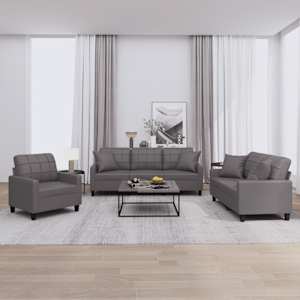 Sedežna garnitura z vzglavniki 3-delna sivo umetno usnje