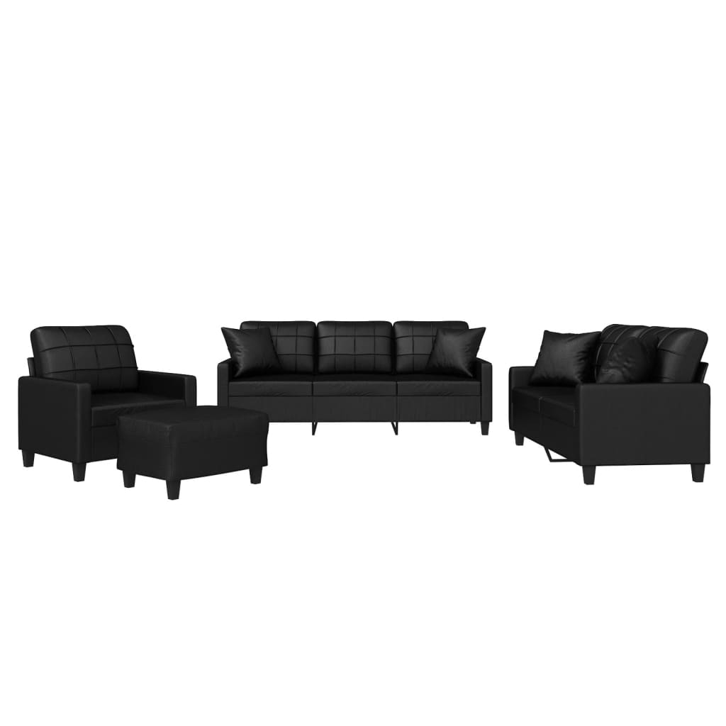 Image of vidaXL 4 Piece Sofa Set with Pillows Black Faux Leather