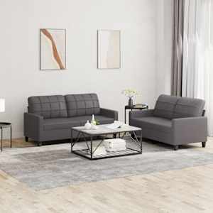 Sedežna garnitura 2-delna z blazinami sivo umetno usnje