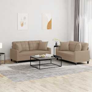 Sedežna garnitura z vzglavniki 2-delna kapučino umetno usnje