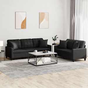 Sedežna garnitura z vzglavniki 2-delna črno umetno usnje