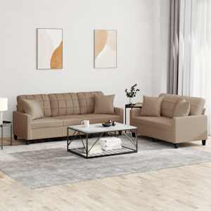 Sedežna garnitura z vzglavniki 2-delna kapučino umetno usnje