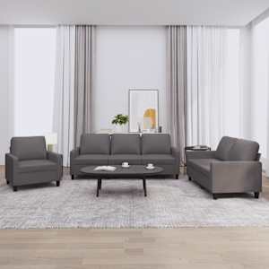 Sedežna garnitura 3-delna z blazinami sivo umetno usnje