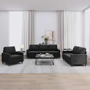 Sedežna garnitura 3-delna z blazinami črn žamet