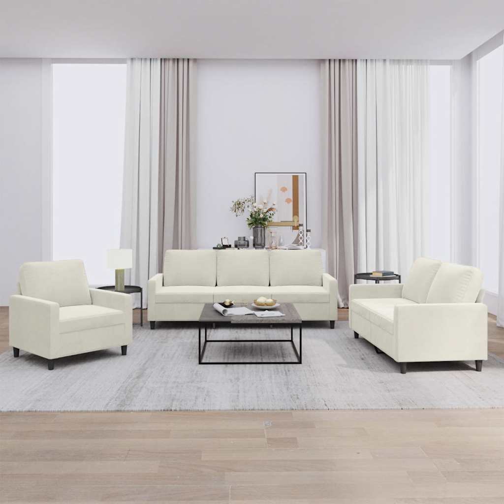 vidaXL 3-tlg. Sofagarnitur mit Kissen Creme Samt