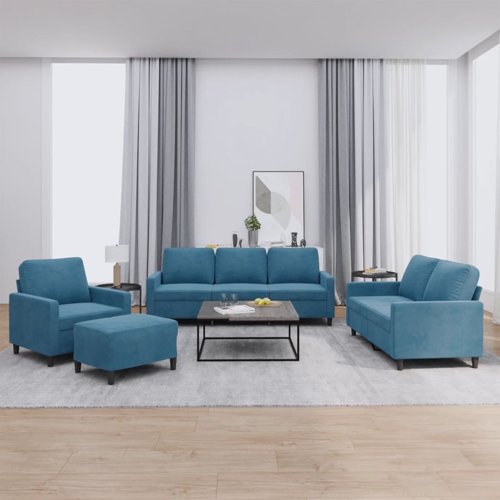 vidaXL 4-tlg. Sofagarnitur mit Kissen Blau Samt