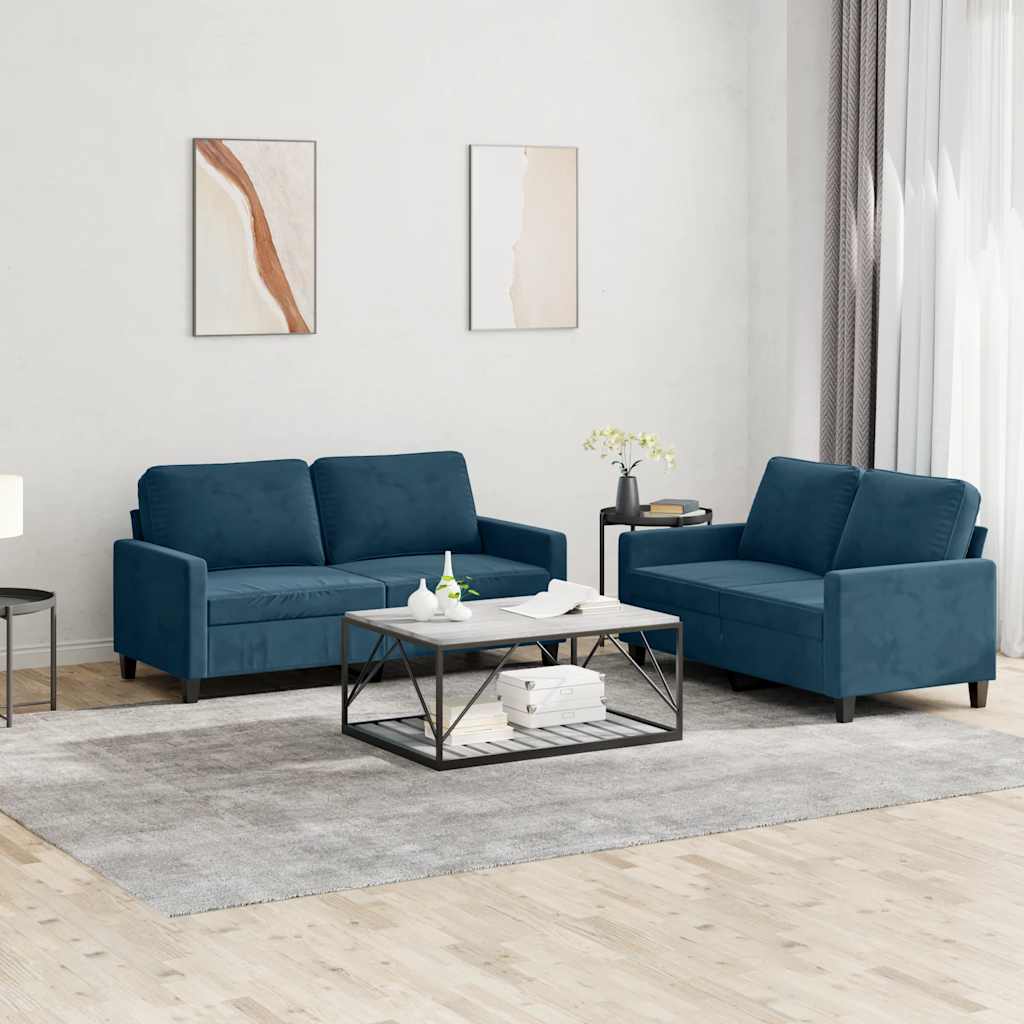 vidaXL 2-tlg. Sofagarnitur mit Kissen Blau Samt