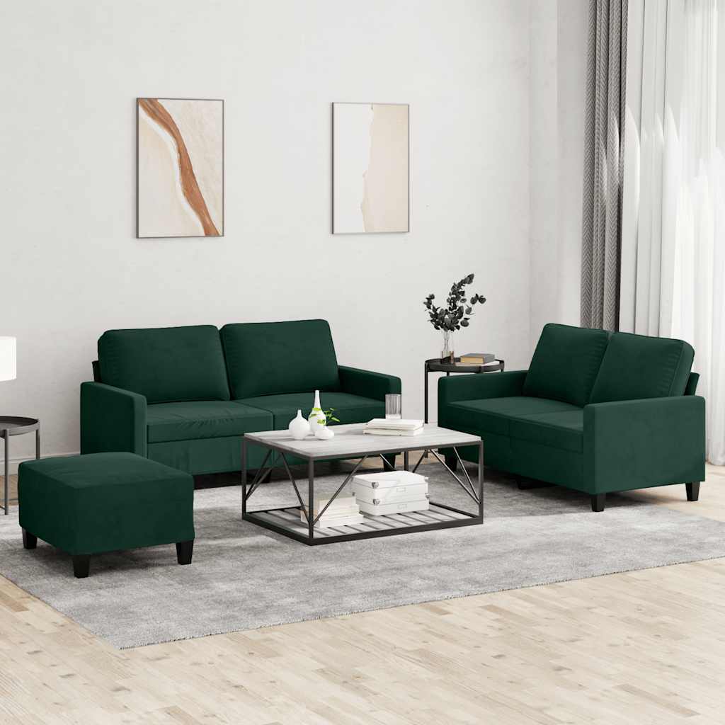 vidaXL 3-tlg. Sofagarnitur mit Kissen Dunkelgrün Samt