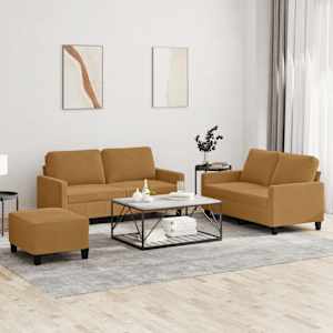 Sedežna garnitura 3-delna z blazinami rjav žamet