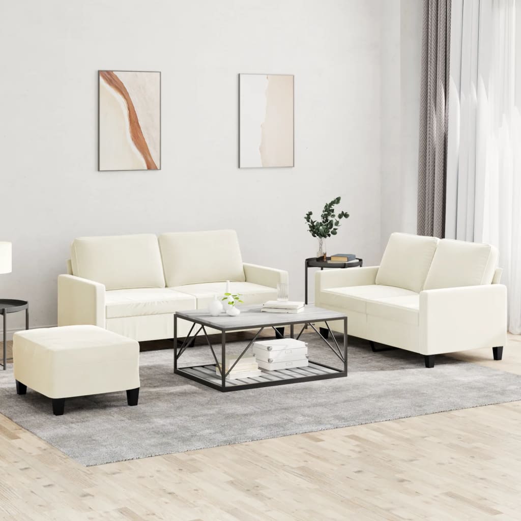 vidaXL Set de canapele cu perne, 3 piese, crem, catifea
