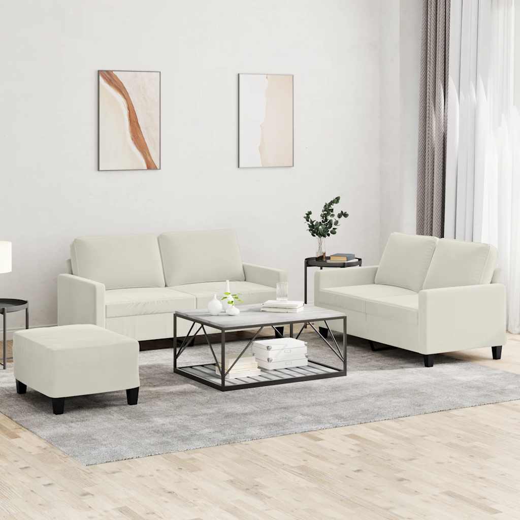vidaXL Set de canapele cu perne, 3 piese, crem, catifea