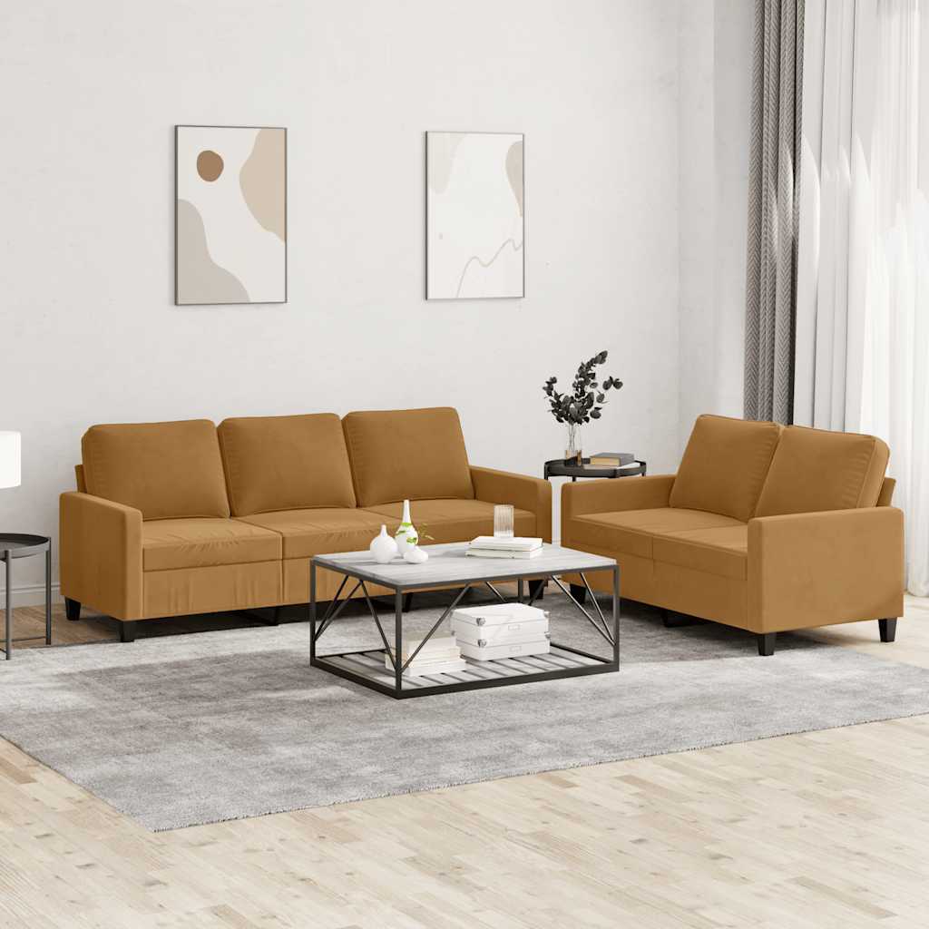vidaXL Set de canapele cu perne, 2 piese, maro, catifea