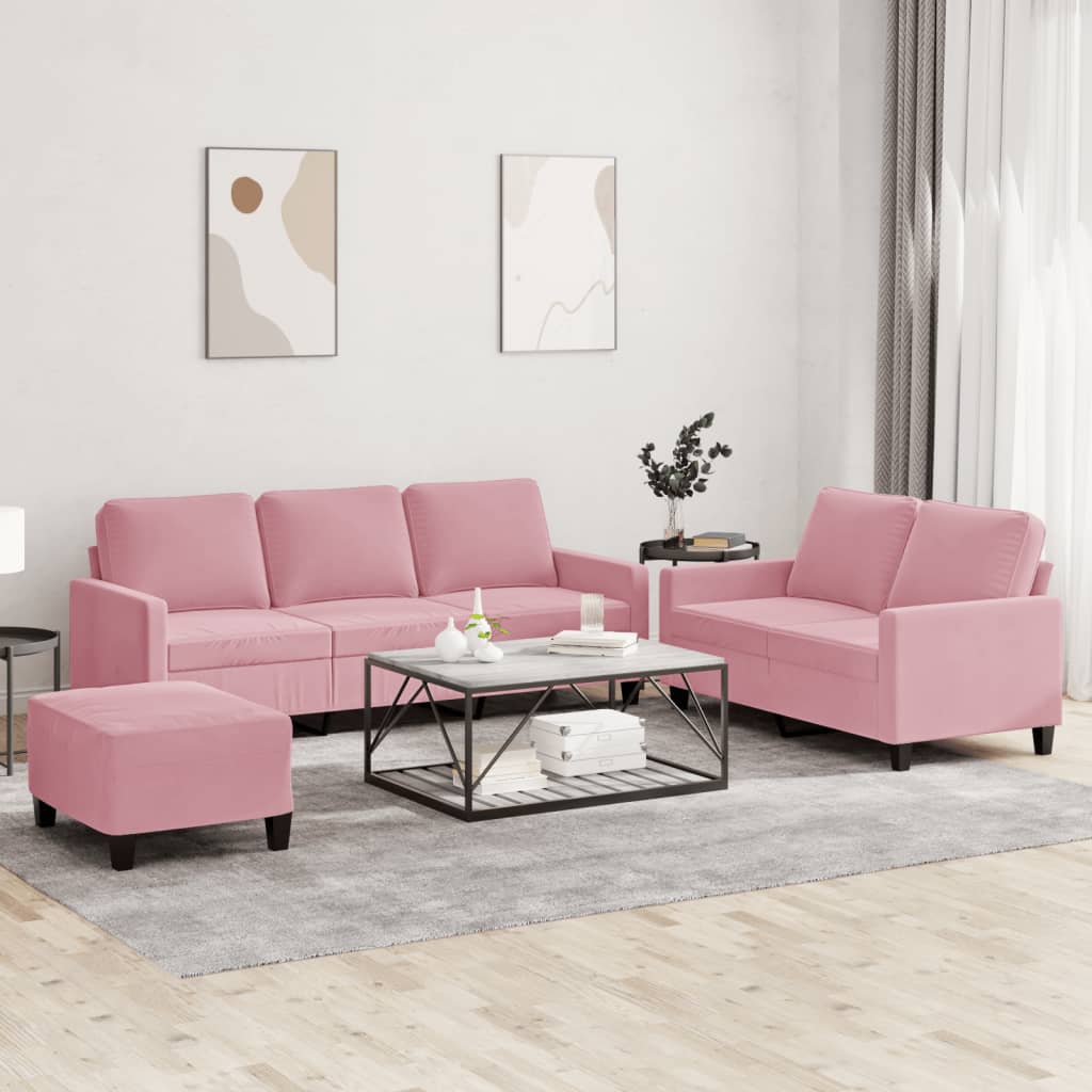 vidaXL Set de canapele cu perne, 3 piese, roz, catifea