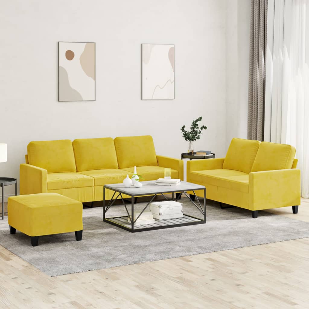 vidaXL Set de canapele cu perne, 3 piese, galben, catifea