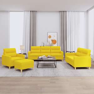 Sedežna garnitura 4-delna z blazinami svetlo rumeno blago