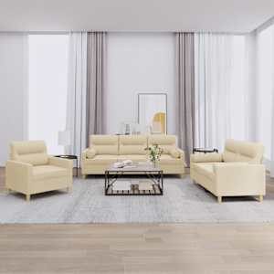 Sedežna garnitura 3-delna z vzglavniki krem blago