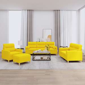 Sedežna garnitura 4-delna z vzglavniki svetlo rumeno blago