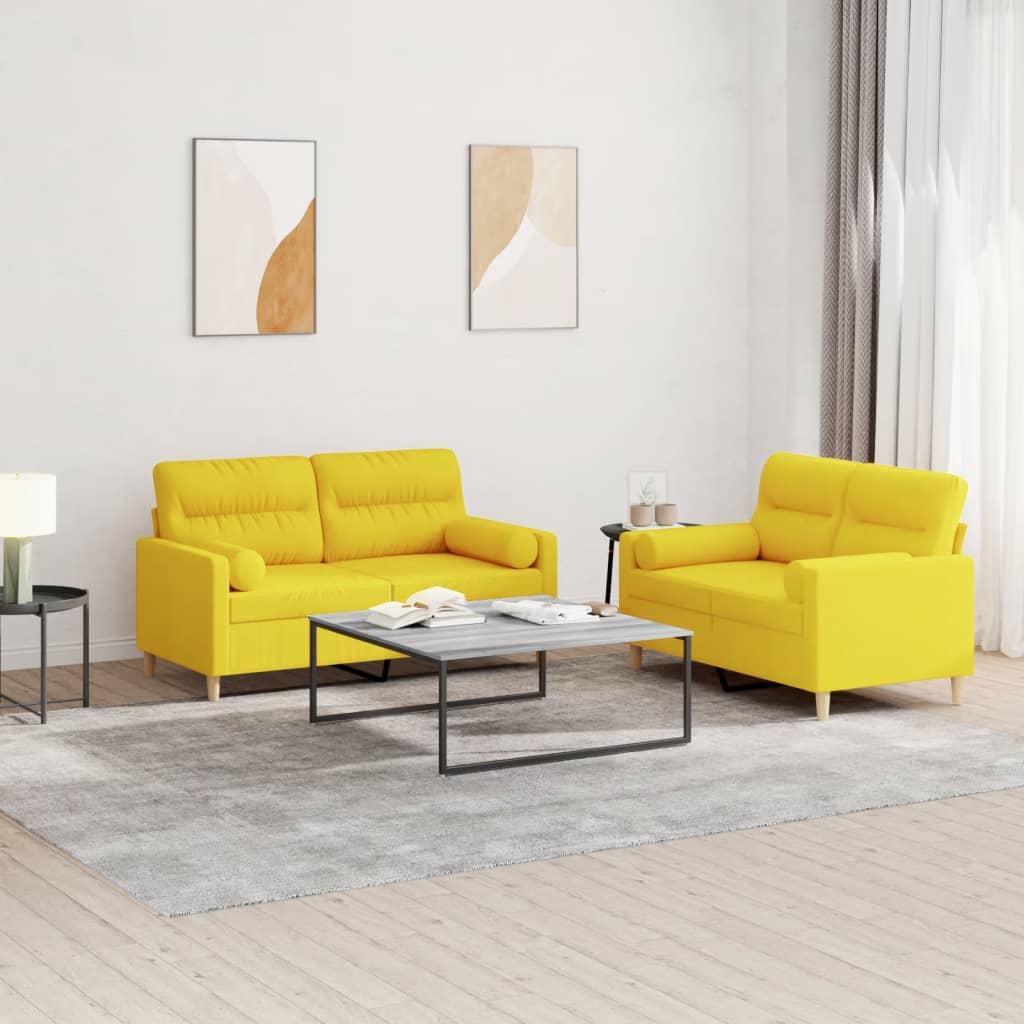 vidaXL Set de canapele cu perne, 2 piese, galben deschis, textil