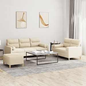 Sedežna garnitura 3-delna z vzglavniki krem blago