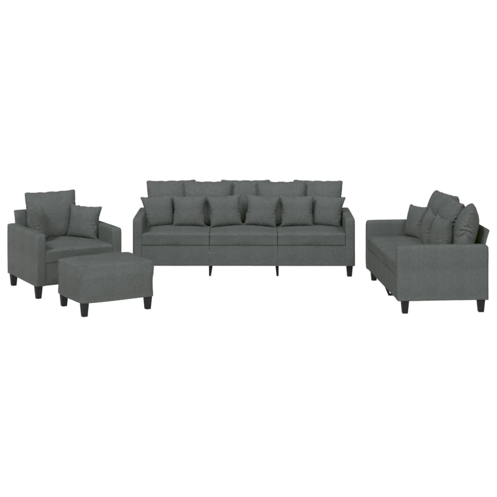 VidaXL 4 Piece Sofa Set With Pillows Dark Gray Fabric