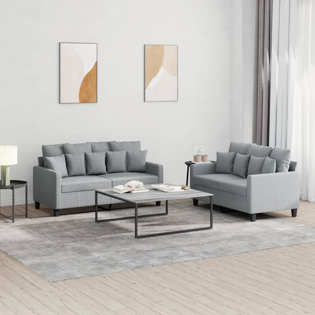 Sofasæt i stof - 2-pers. 120/140 cm med hynder, lysegrå (2 dele)