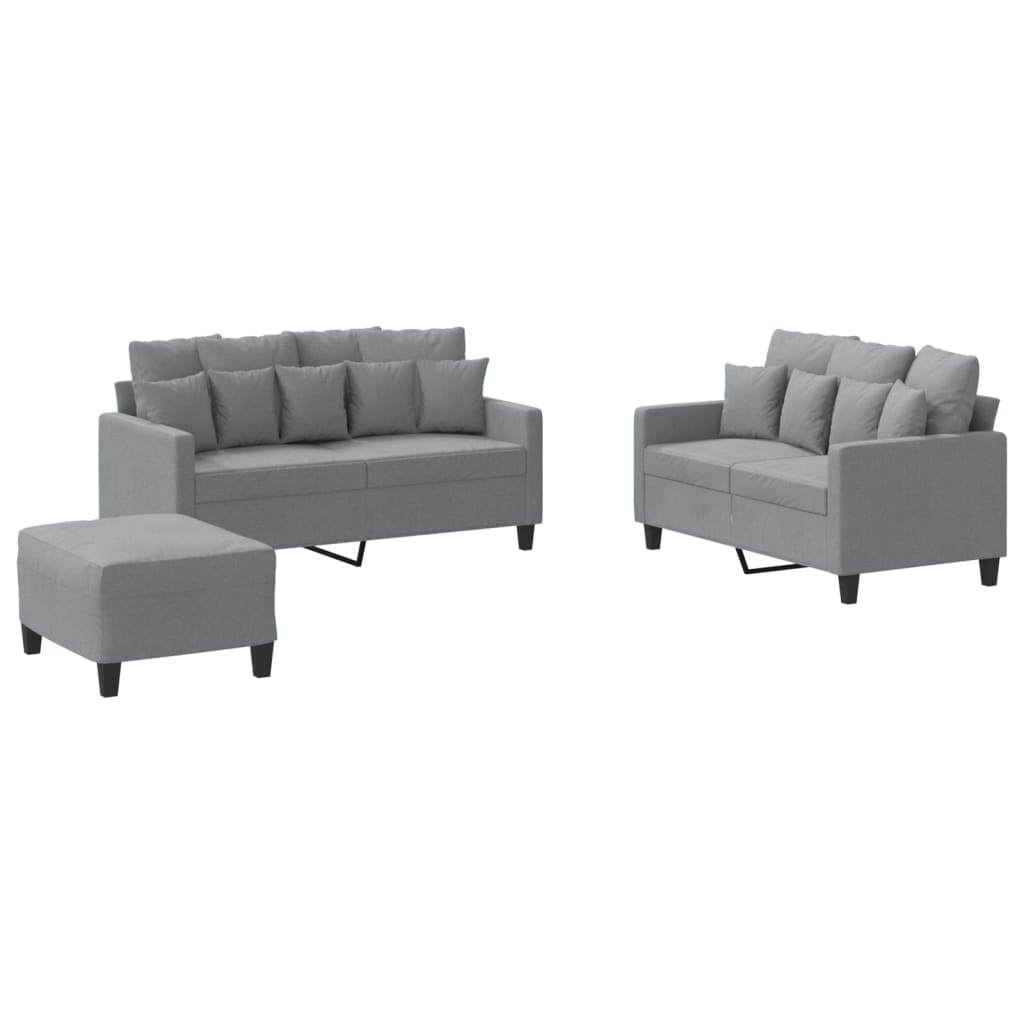 vidaXL Set de canapele cu perne, 3 piese, gri deschis, textil