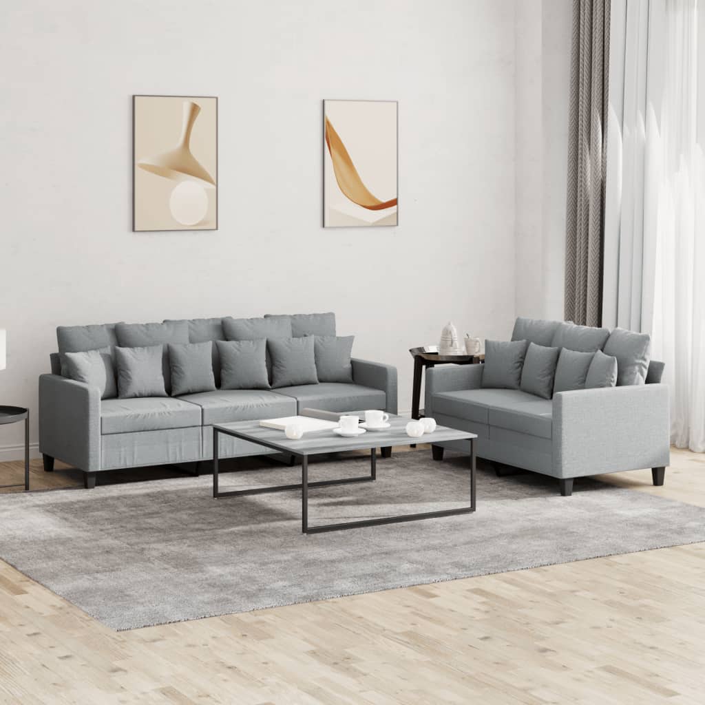 Sofasæt i stof - 2- og 3-personers med hynder, lysegrå