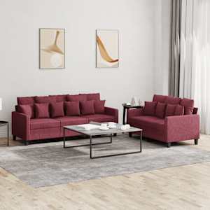 Sedežna garnitura 2-delna z blazinami vinsko rdeče blago