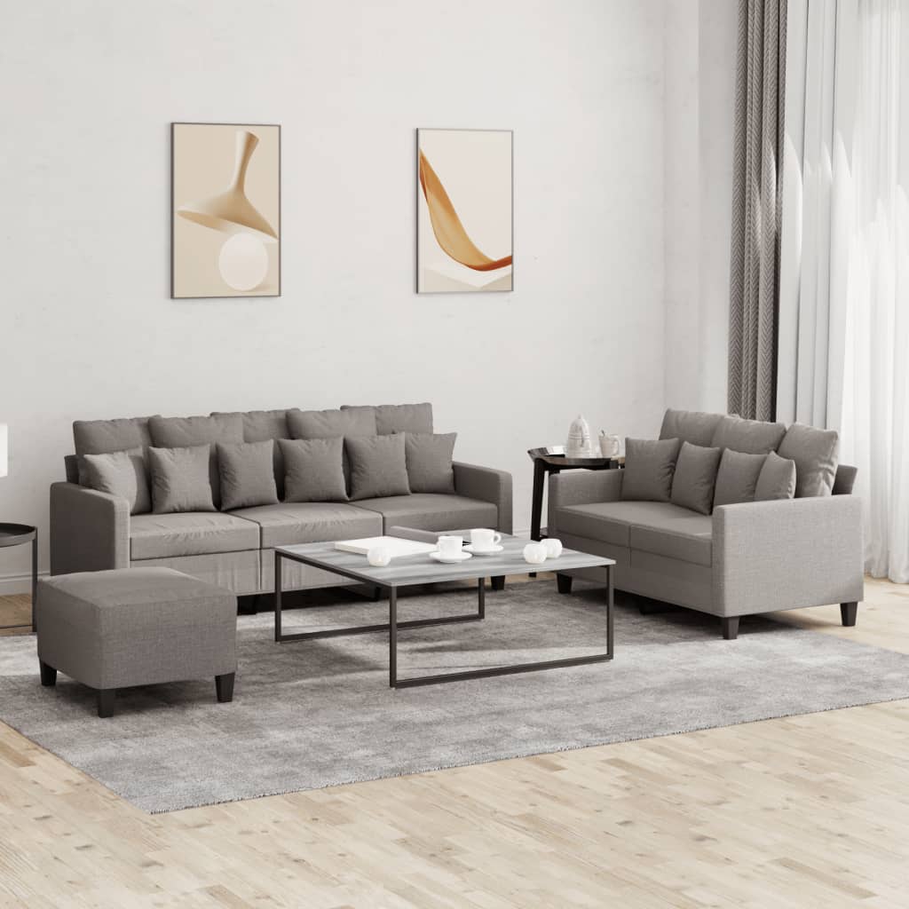 vidaXL sofasæt 3 dele med hynder stof gråbrun