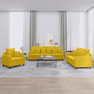 Sedežna garnitura 3-delna z blazinami rumen žamet