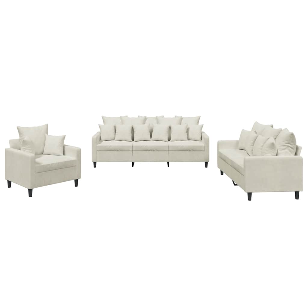 Thumbnail - vidaXL 3-tlg. Sofagarnitur mit Kissen Creme Samt