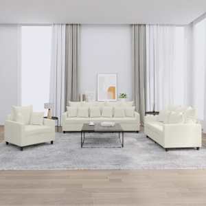 Sedežna garnitura 3-delna z blazinami krem žamet