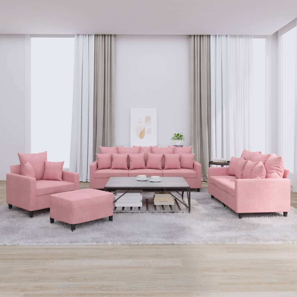 vidaXL sofasæt 4 dele med hynder velour lyserød