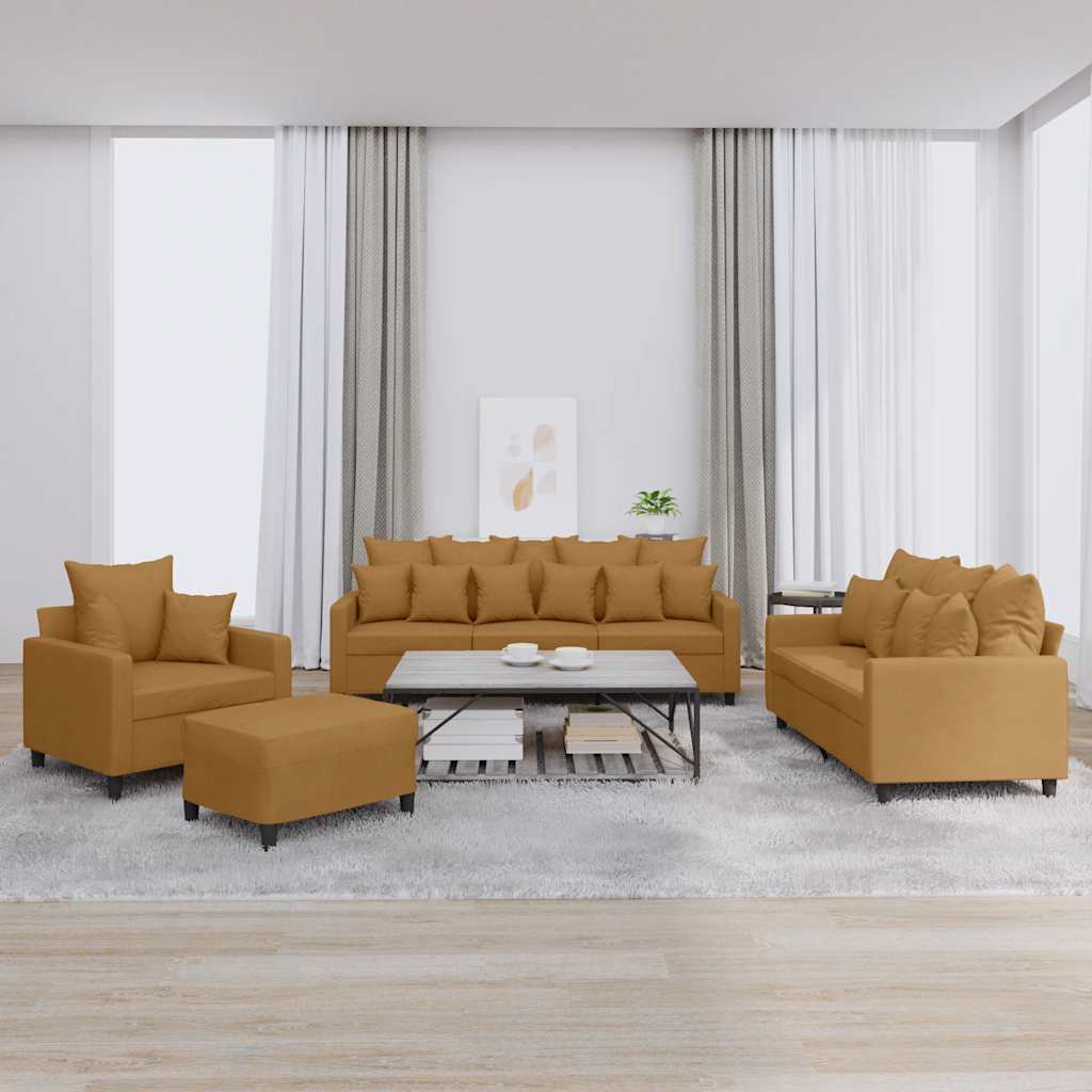 vidaXL 4-tlg. Sofagarnitur mit Kissen Braun Samt
