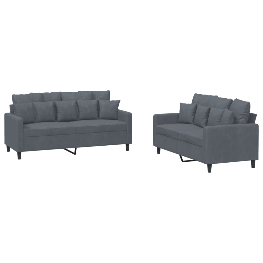 vidaXL Set de canapele cu perne, 2 piese, gri închis, catifea