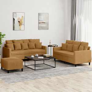 Sedežna garnitura 3-delna z blazinami rjav žamet