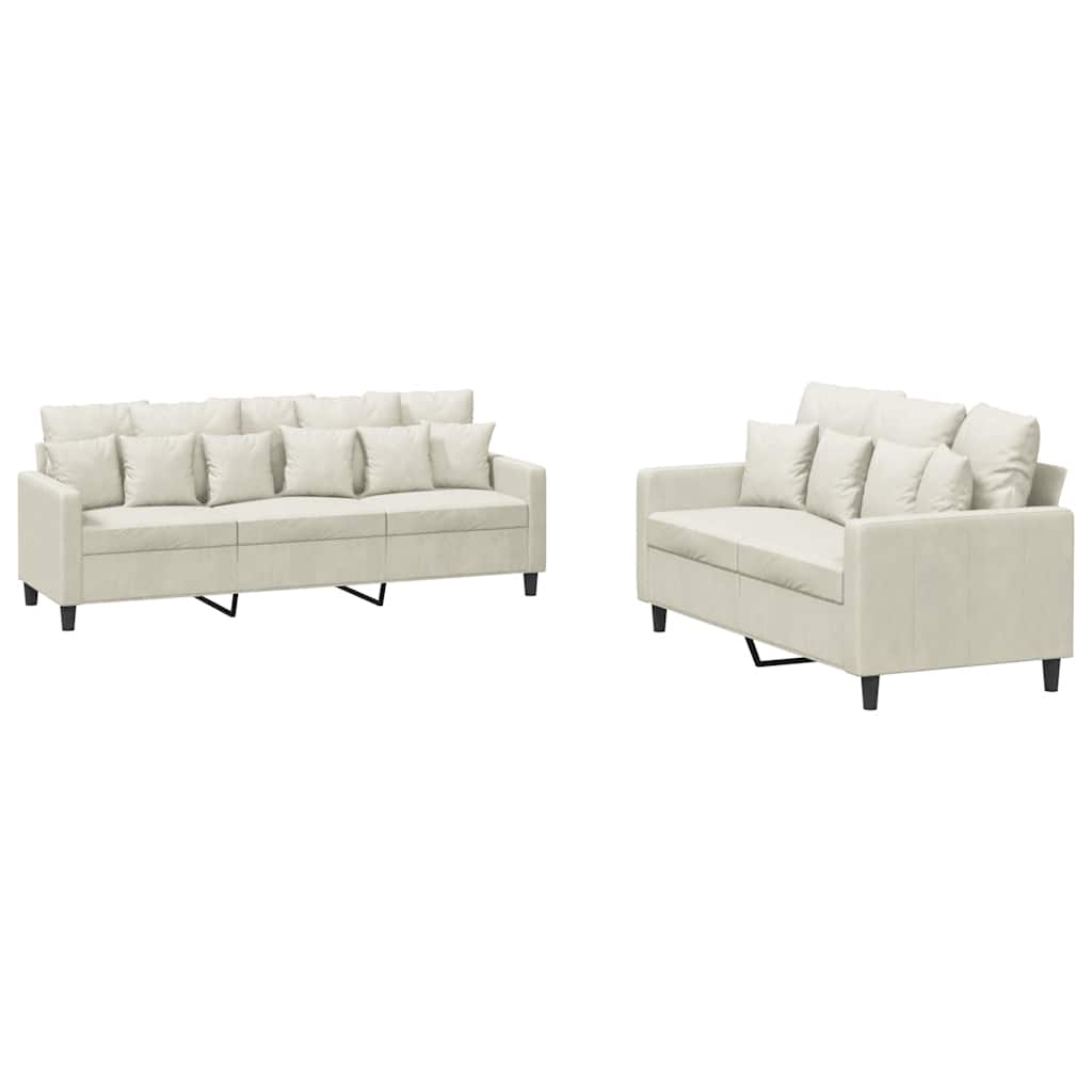 vidaXL Set de canapele cu perne, 2 piese, crem, catifea