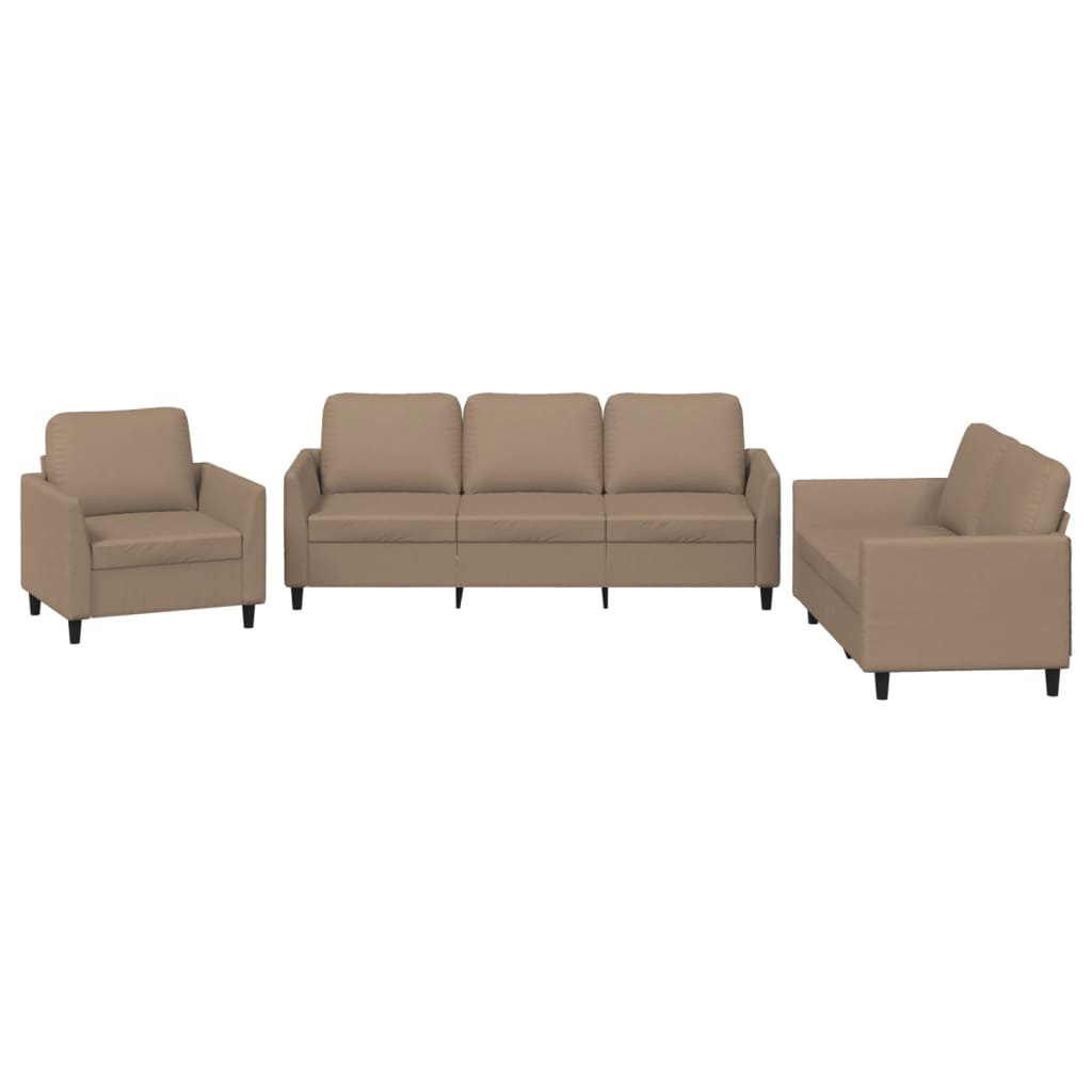vidaXL Set de canapele cu perne, 3 piese, cappuccino, piele ecologică