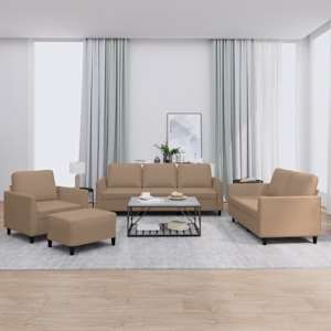 Sedežna garnitura 4-delna z blazinami kapučino umetno usnje