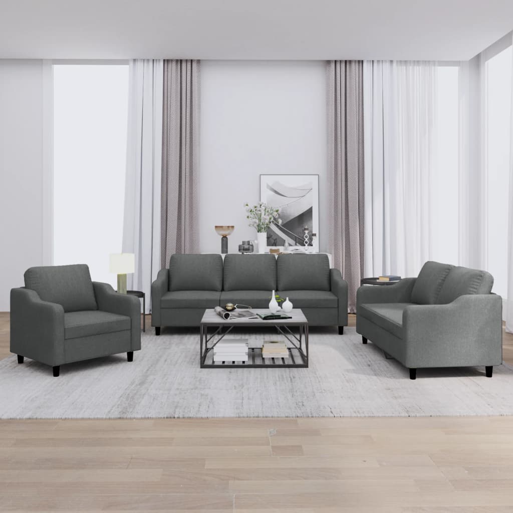 vidaXL sofasæt 3 dele med hynder stof mørkegrå