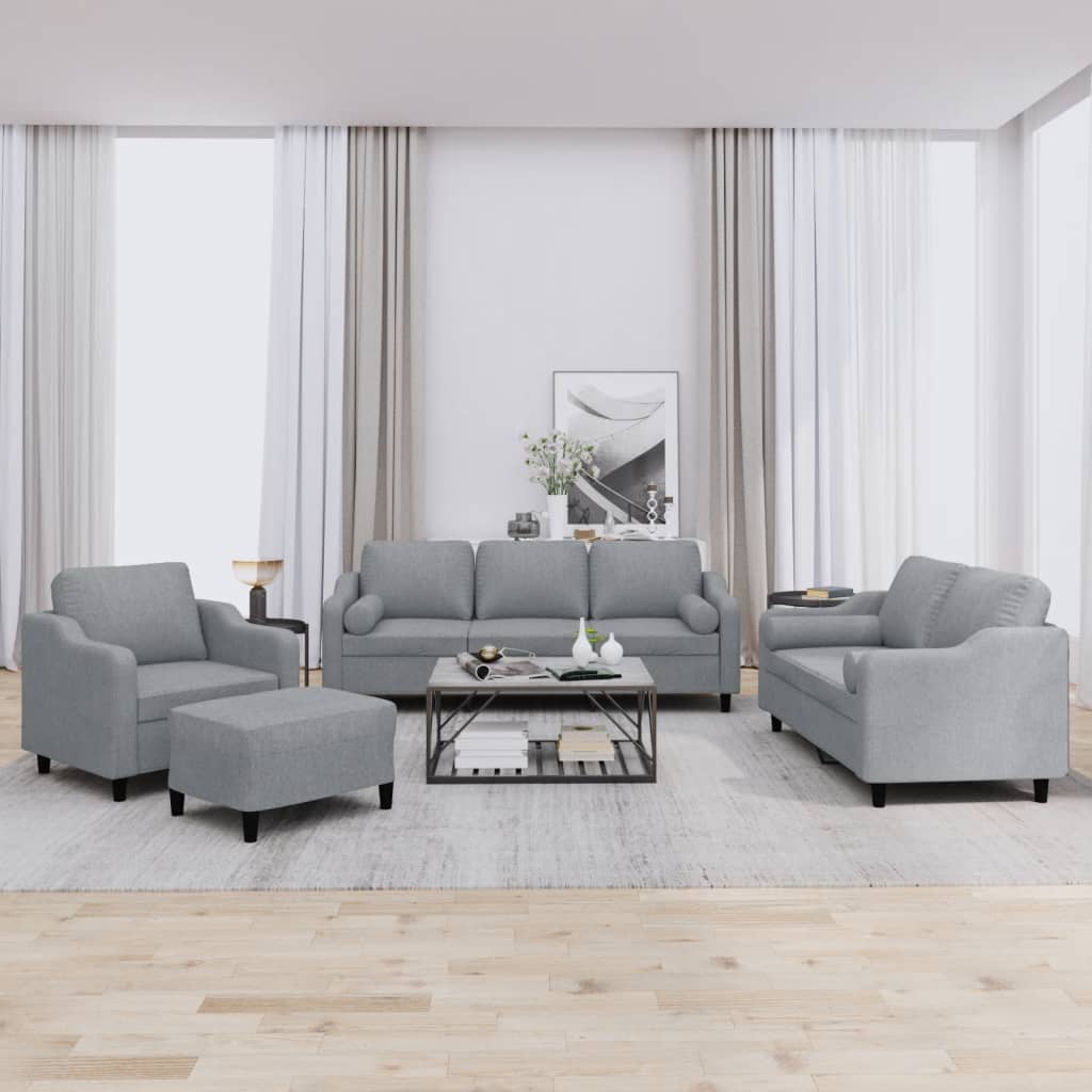 Sofasæt 4 dele med fodskammel og puder - lysegrå