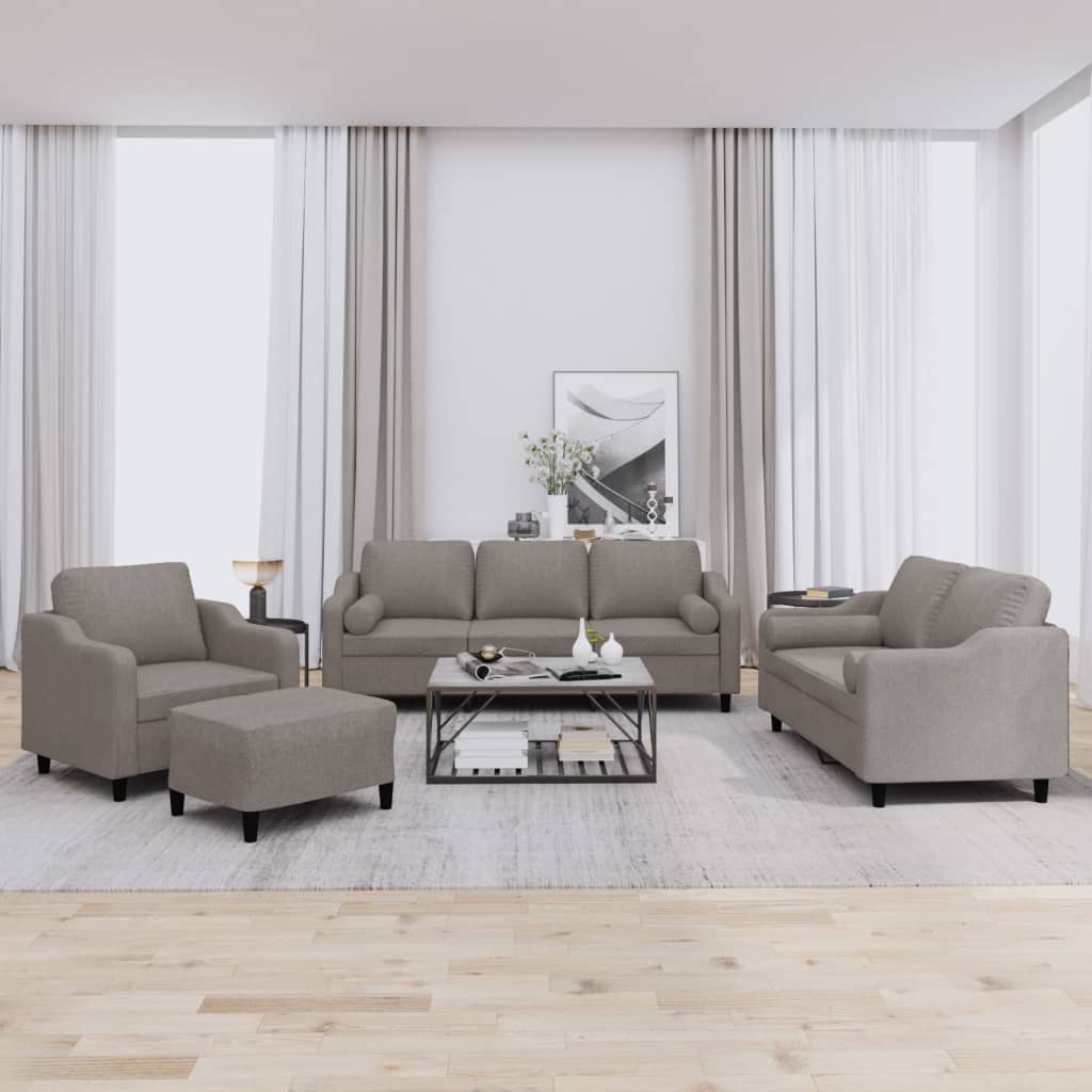 vidaXL sofasæt 4 dele med puder stof gråbrun