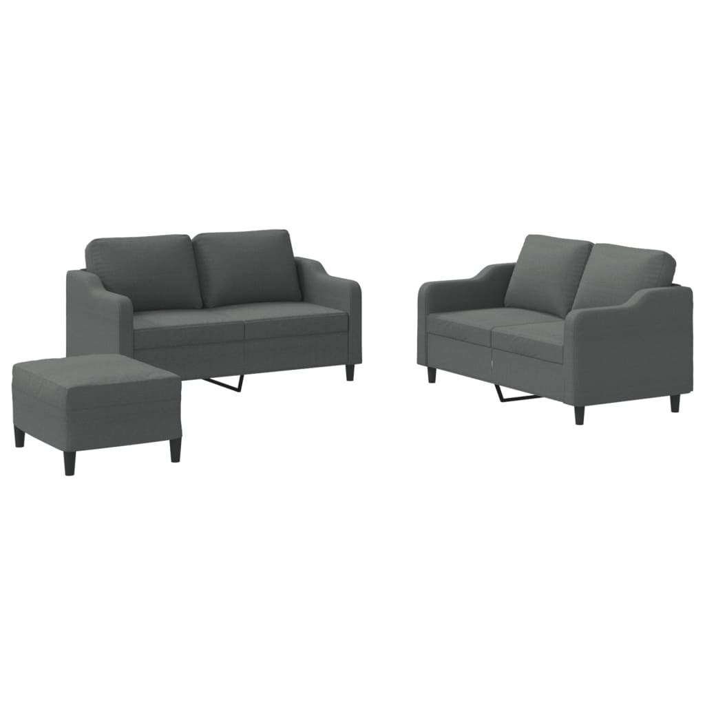 vidaXL Set de canapele cu perne, 3 piese, gri închis, textil