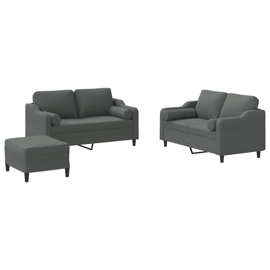 vidaXL Set de canapele cu perne, 3 piese, gri închis, textil