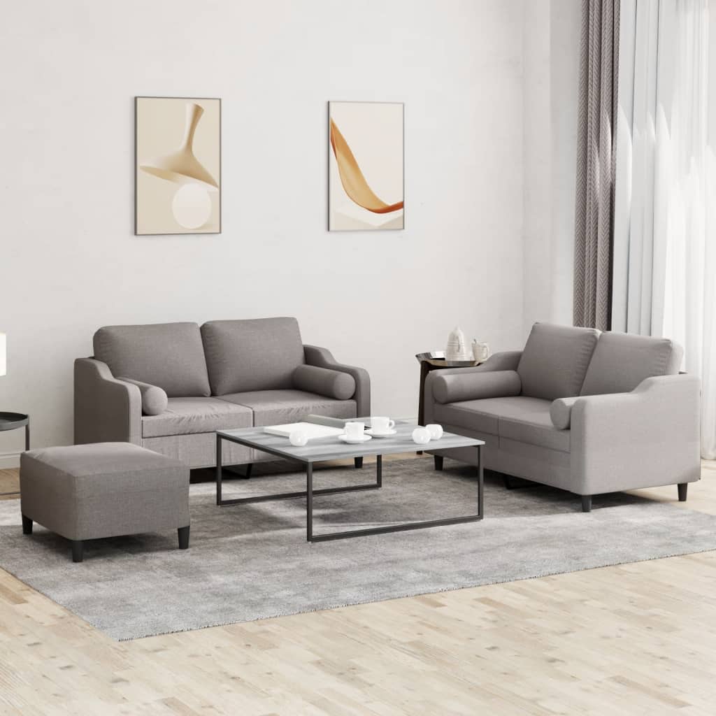 vidaXL sofasæt 3 dele med puder stof gråbrun